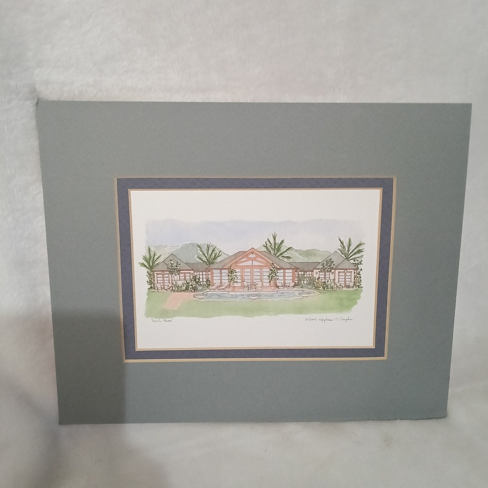 Stephanie Snyder Ho'oilo House Watercolor Ink Art Print Matted 8x10 Maui Hawaii